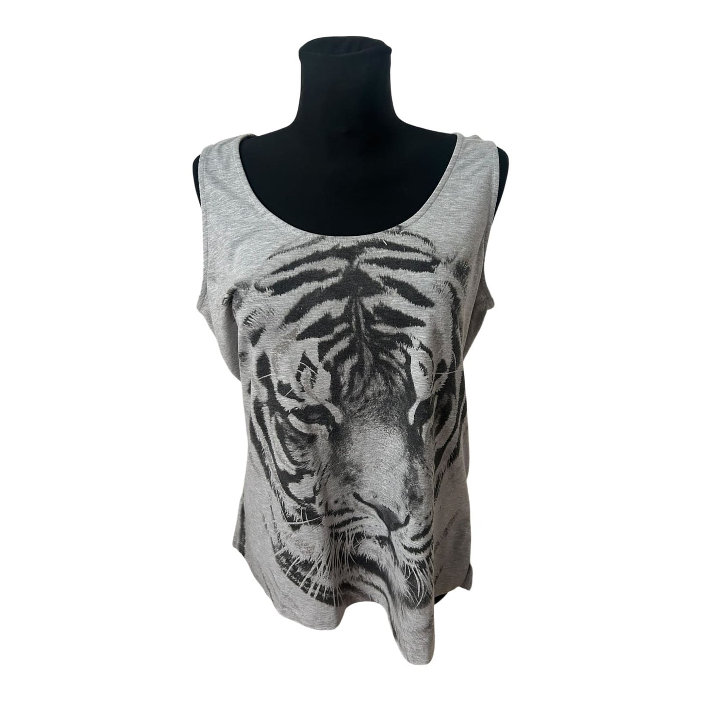 Yessica Shirt Damen Gr L Grau Tiger Print Viskose Sommer Longtop