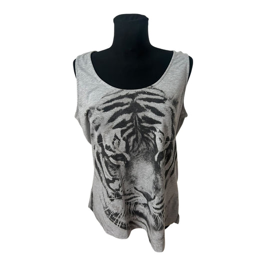Yessica Shirt Damen Gr L Grau Tiger Print Viskose Sommer Longtop