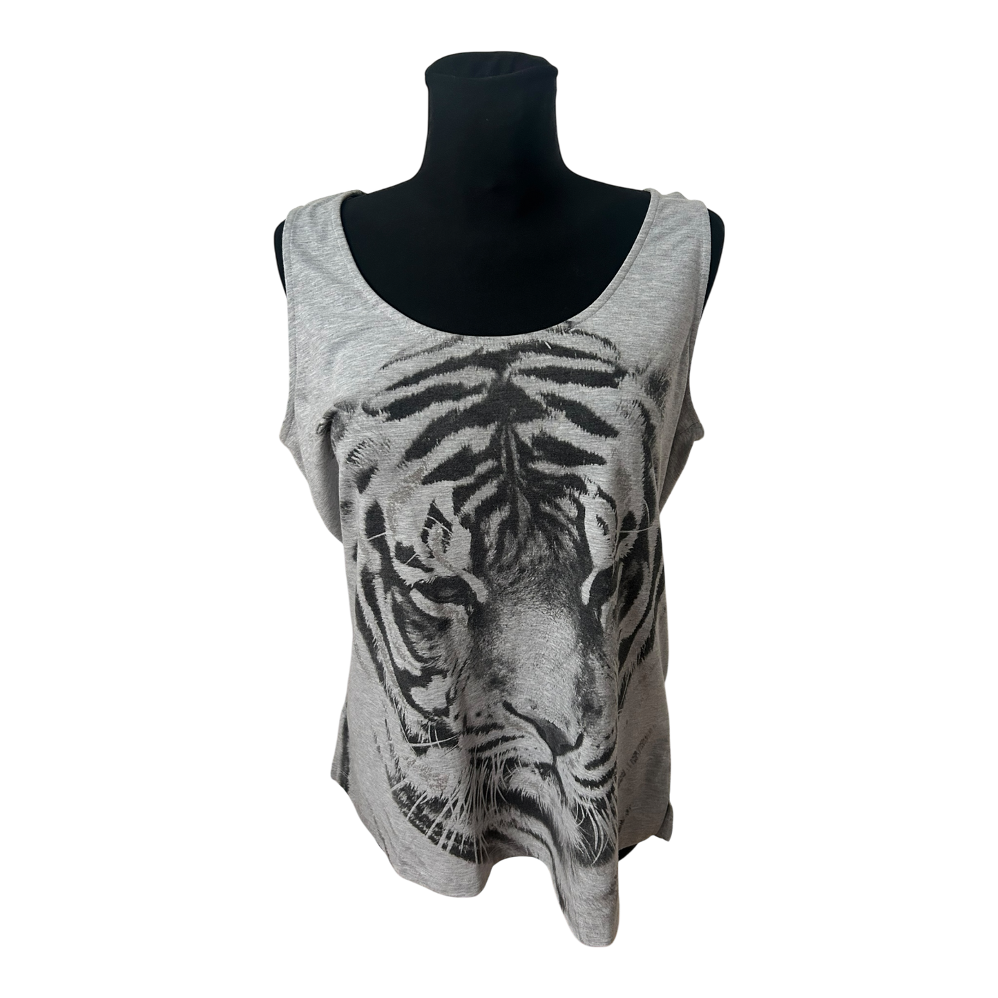Yessica Shirt Damen Gr L Grau Tiger Print Viskose Sommer Longtop