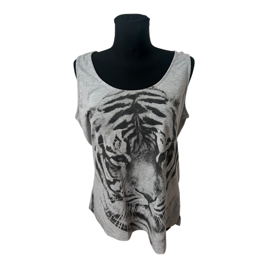 Yessica Shirt Damen Gr L Grau Tiger Print Viskose Sommer Longtop