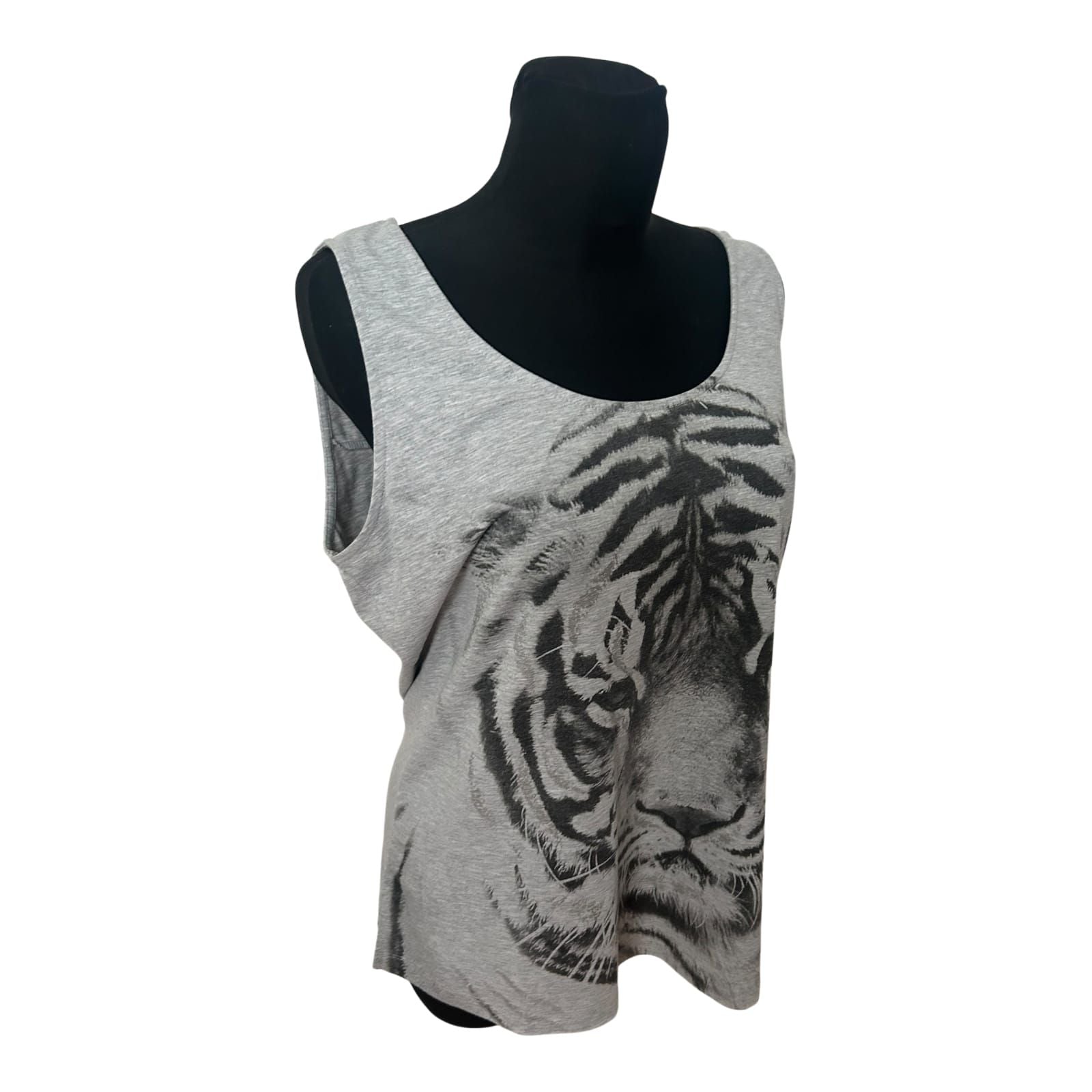 Yessica Shirt Damen Gr L Grau Tiger Print Viskose Sommer Longtop