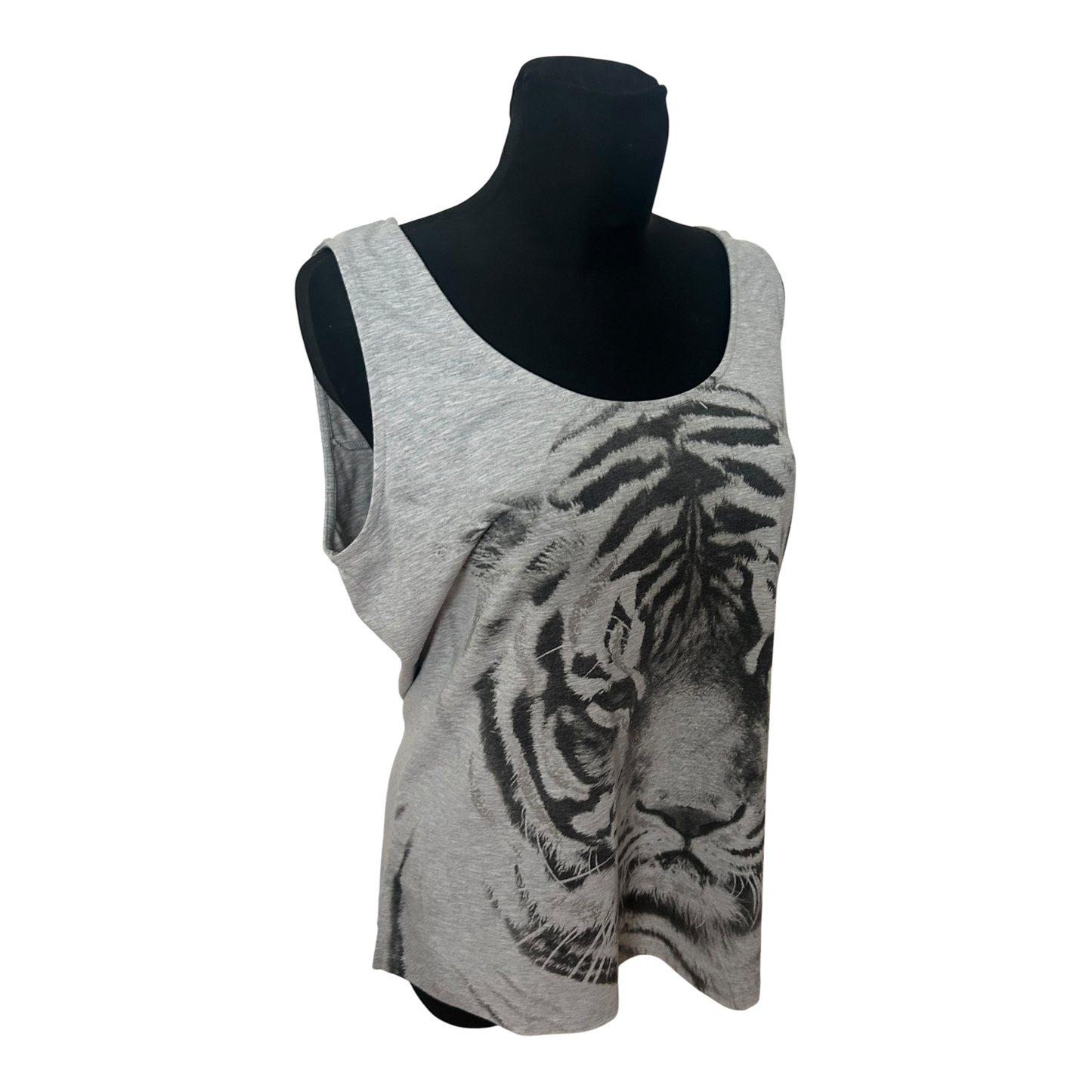 Yessica Shirt Damen Gr L Grau Tiger Print Viskose Sommer Longtop