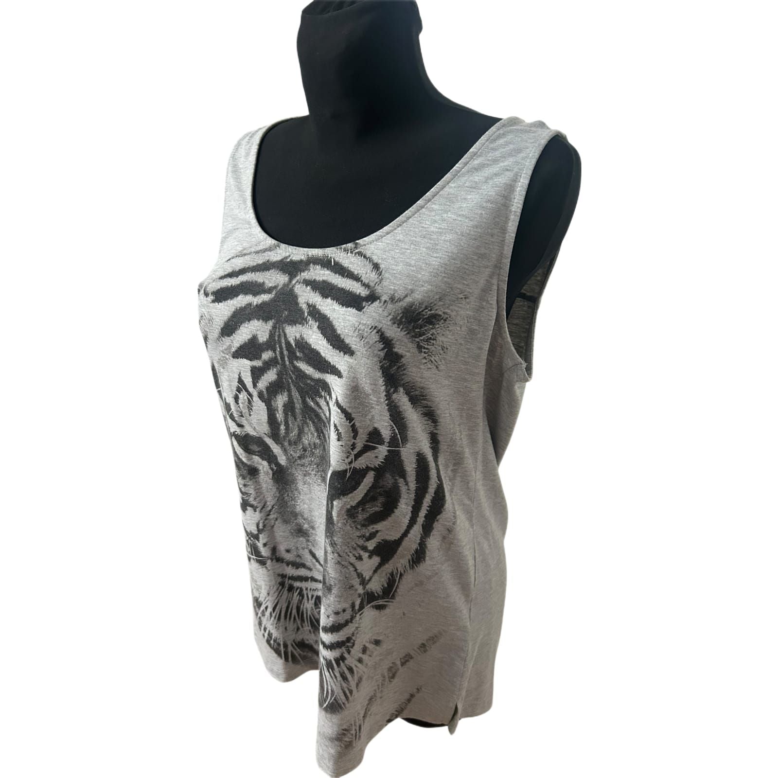 Yessica Shirt Damen Gr L Grau Tiger Print Viskose Sommer Longtop