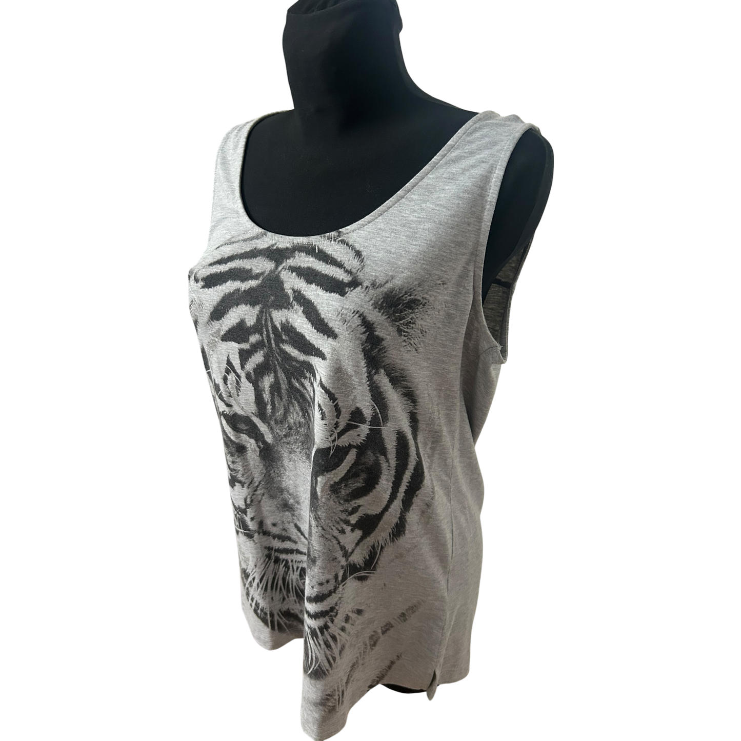 Yessica Shirt Damen Gr L Grau Tiger Print Viskose Sommer Longtop