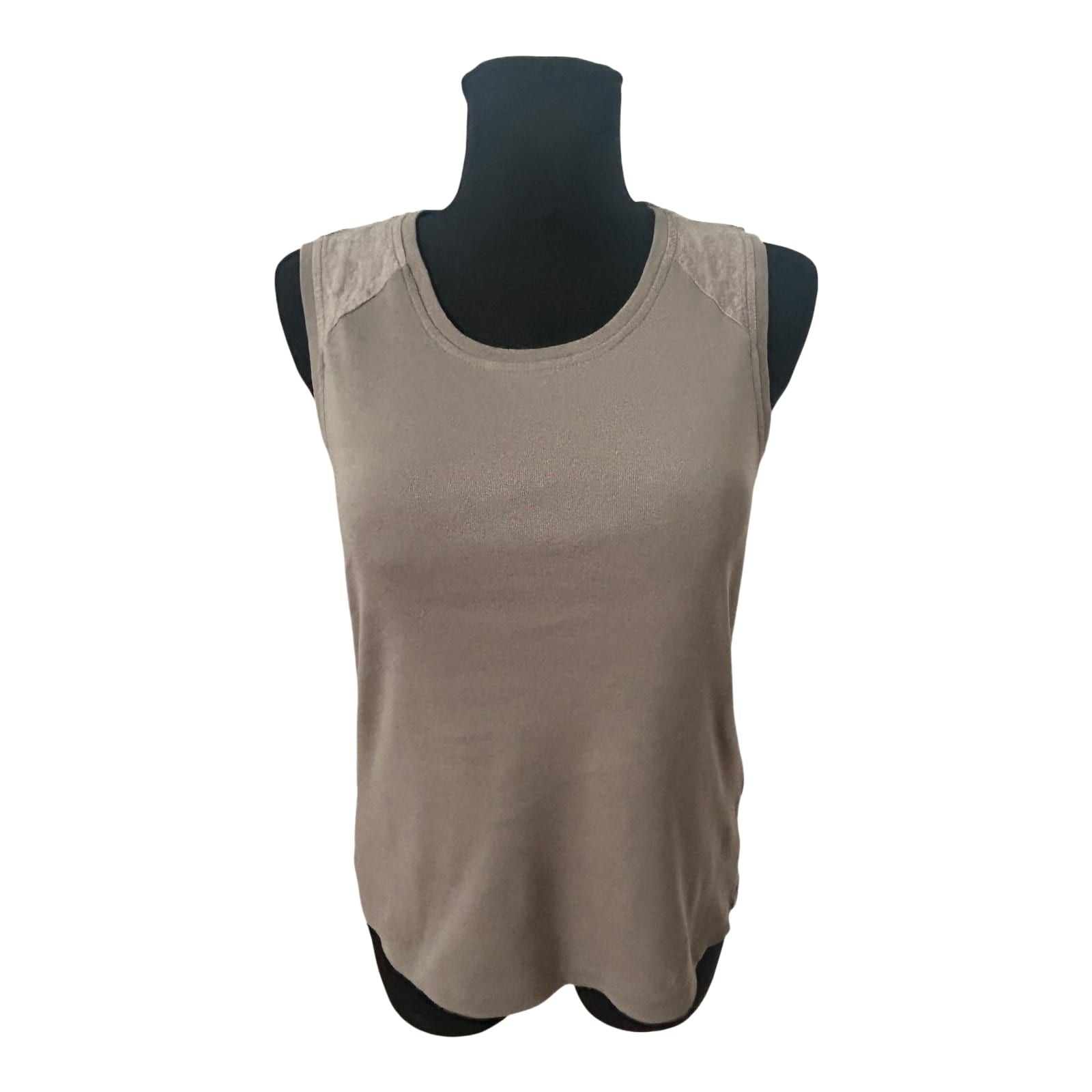 Olsen Shirt Damen Gr 40 Taupe 100% Baumwolle Ärmellos Elegant