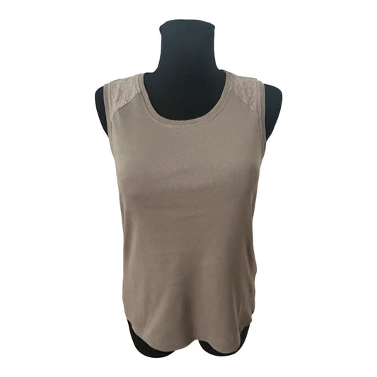 Olsen Shirt Damen Gr 40 Taupe 100% Baumwolle Ärmellos Elegant