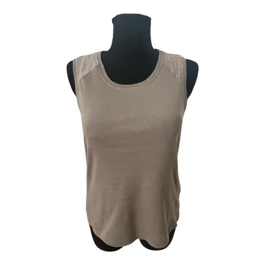 Olsen Shirt Damen Gr 40 Taupe 100% Baumwolle Ärmellos Elegant