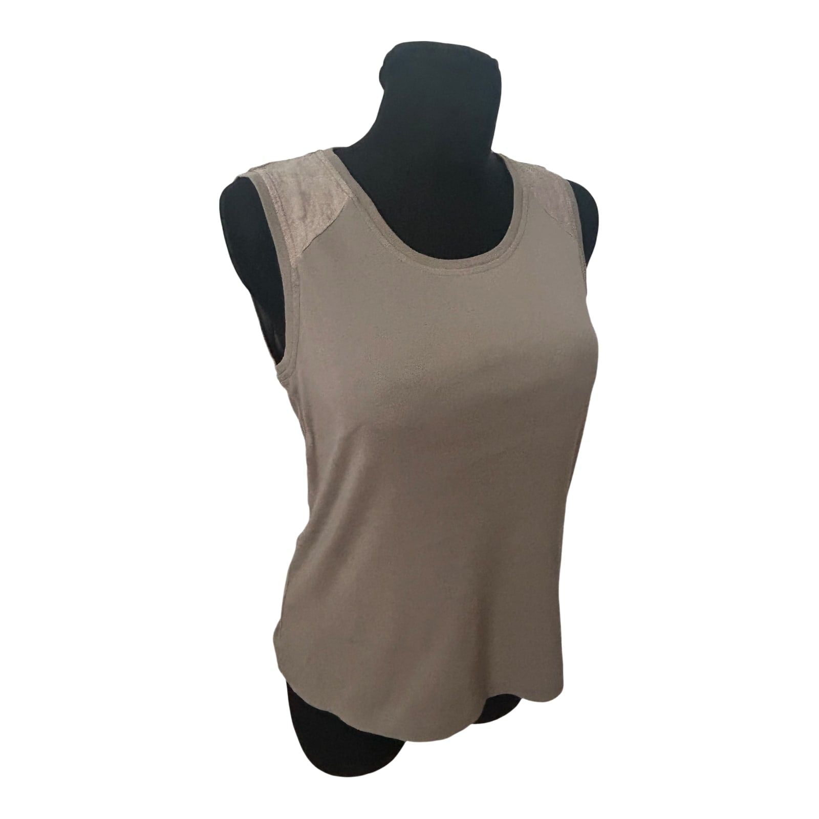 Olsen Shirt Damen Gr 40 Taupe 100% Baumwolle Ärmellos Elegant