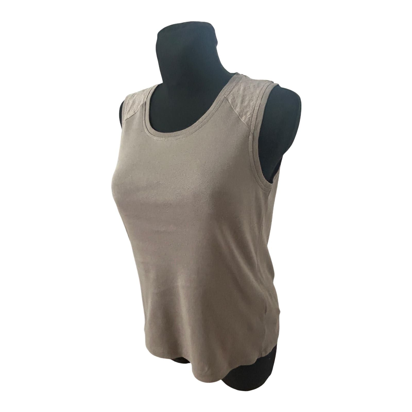 Olsen Shirt Damen Gr 40 Taupe 100% Baumwolle Ärmellos Elegant