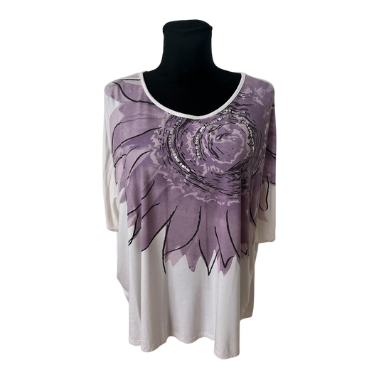 SHE Damen Shirt Gr 36 Fledermausärmel Pailletten Blume Viskose Elegant