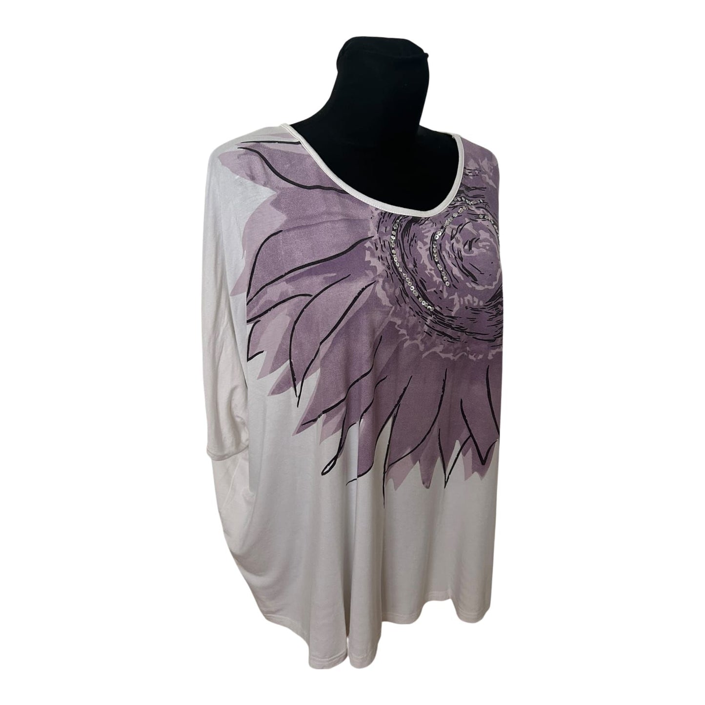 SHE Damen Shirt Gr 36 Fledermausärmel Pailletten Blume Viskose Elegant