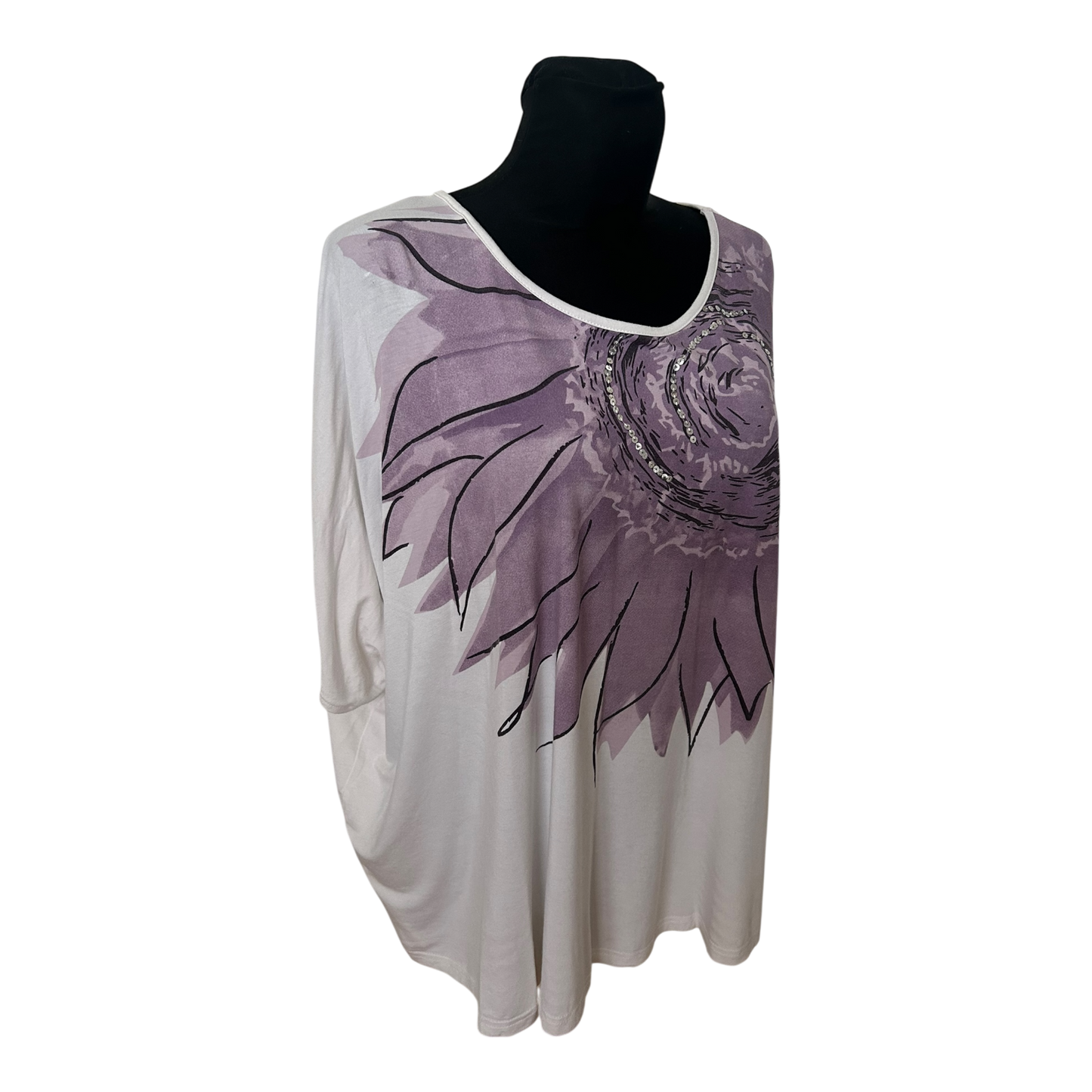 SHE Damen Shirt Gr 36 Fledermausärmel Pailletten Blume Viskose Elegant