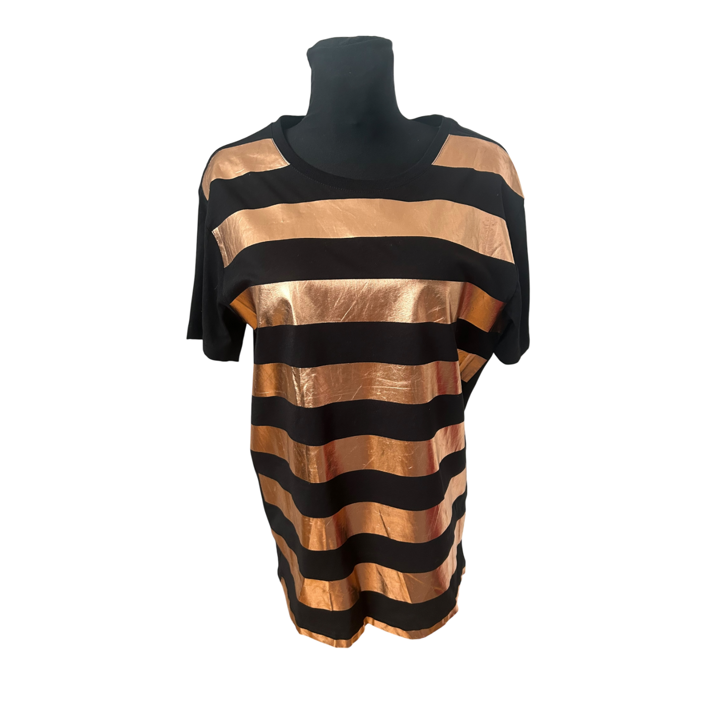 Weekday Damen Shirt Gr M Schwarz Kupfer Metallic Streifen Oversize