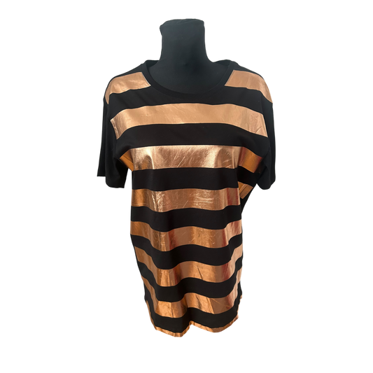 Weekday Damen Shirt Gr M Schwarz Kupfer Metallic Streifen Oversize