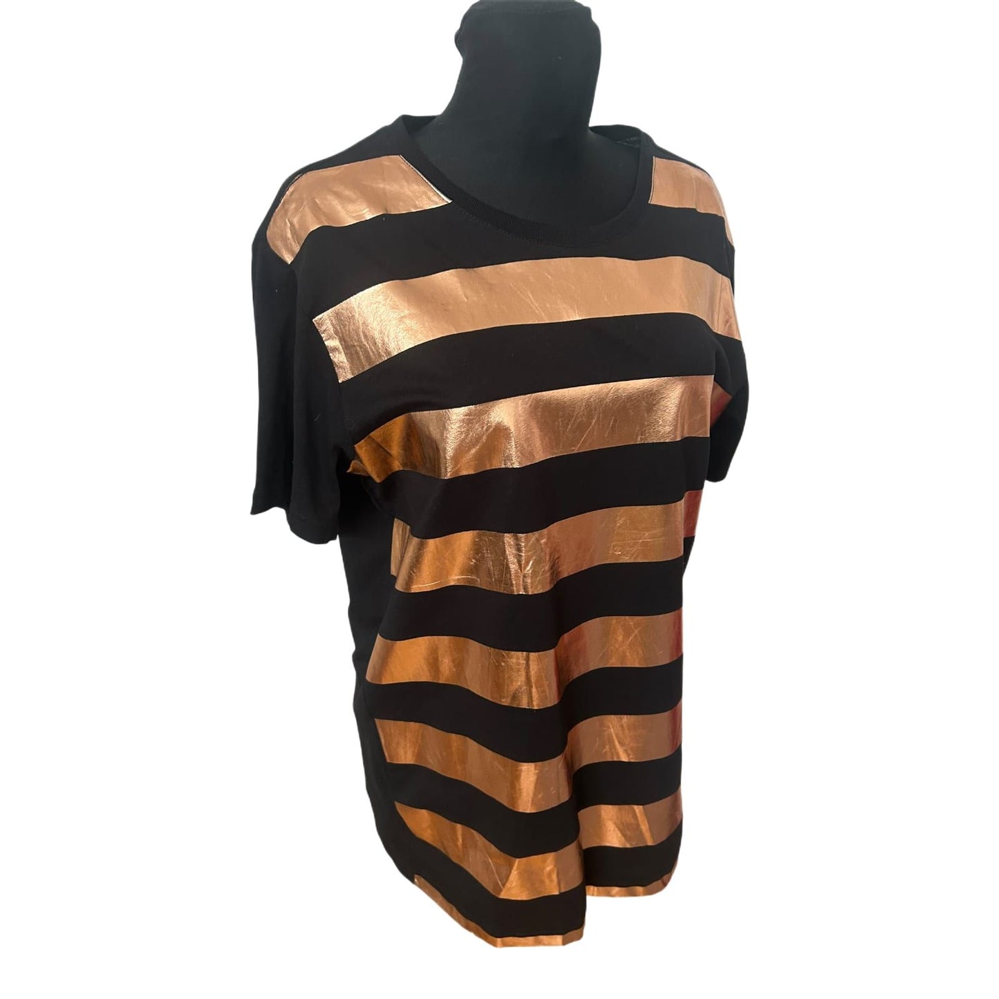 Weekday Damen Shirt Gr M Schwarz Kupfer Metallic Streifen Oversize
