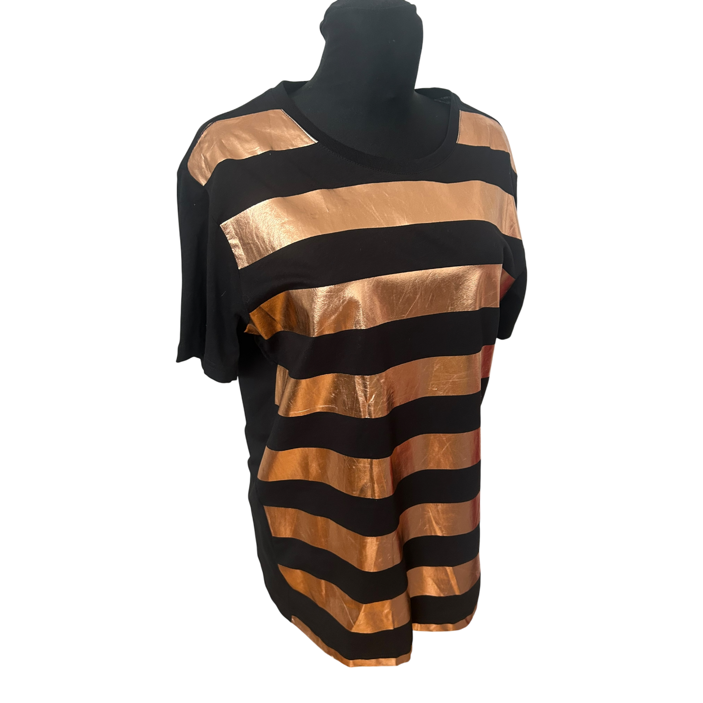 Weekday Damen Shirt Gr M Schwarz Kupfer Metallic Streifen Oversize