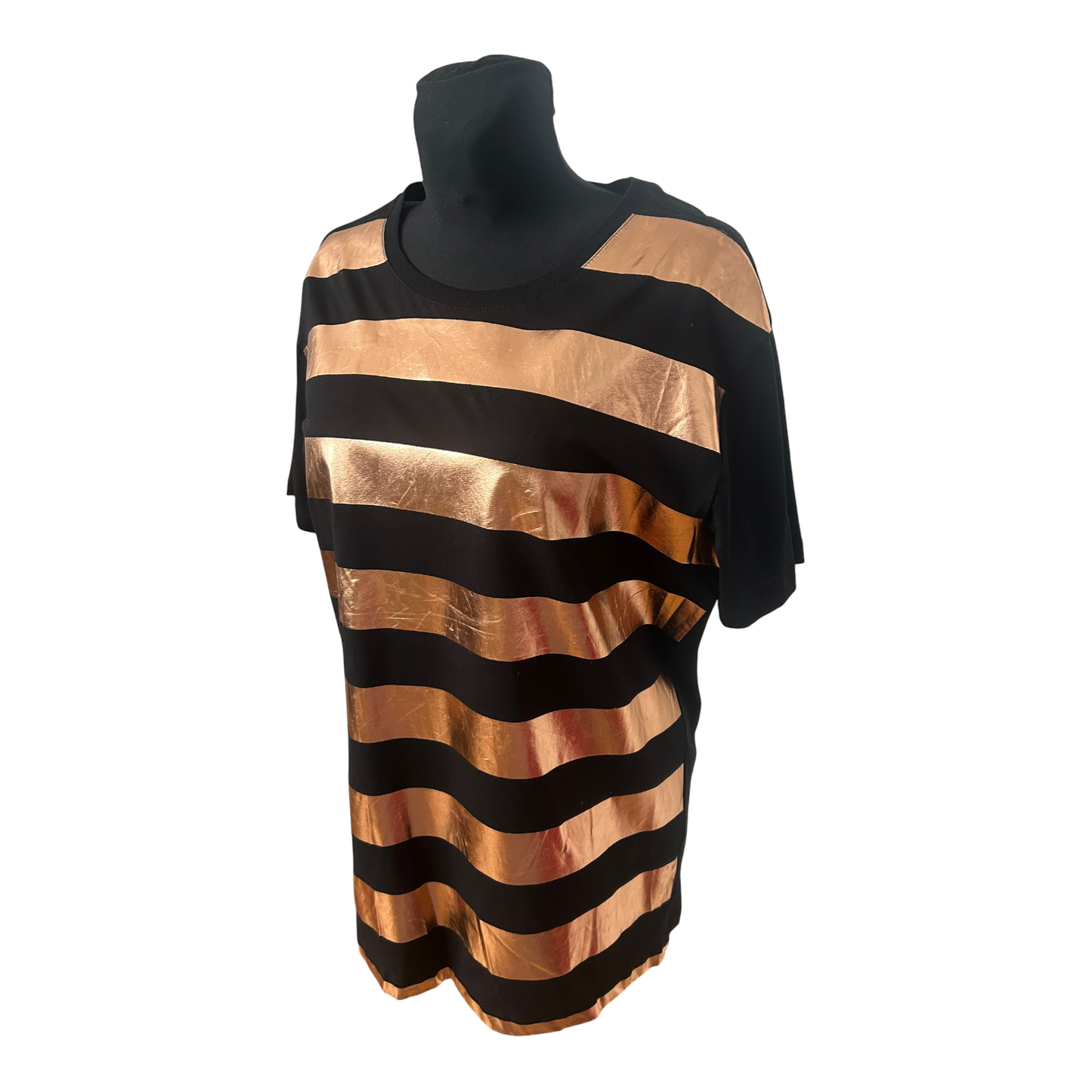 Weekday Damen Shirt Gr M Schwarz Kupfer Metallic Streifen Oversize