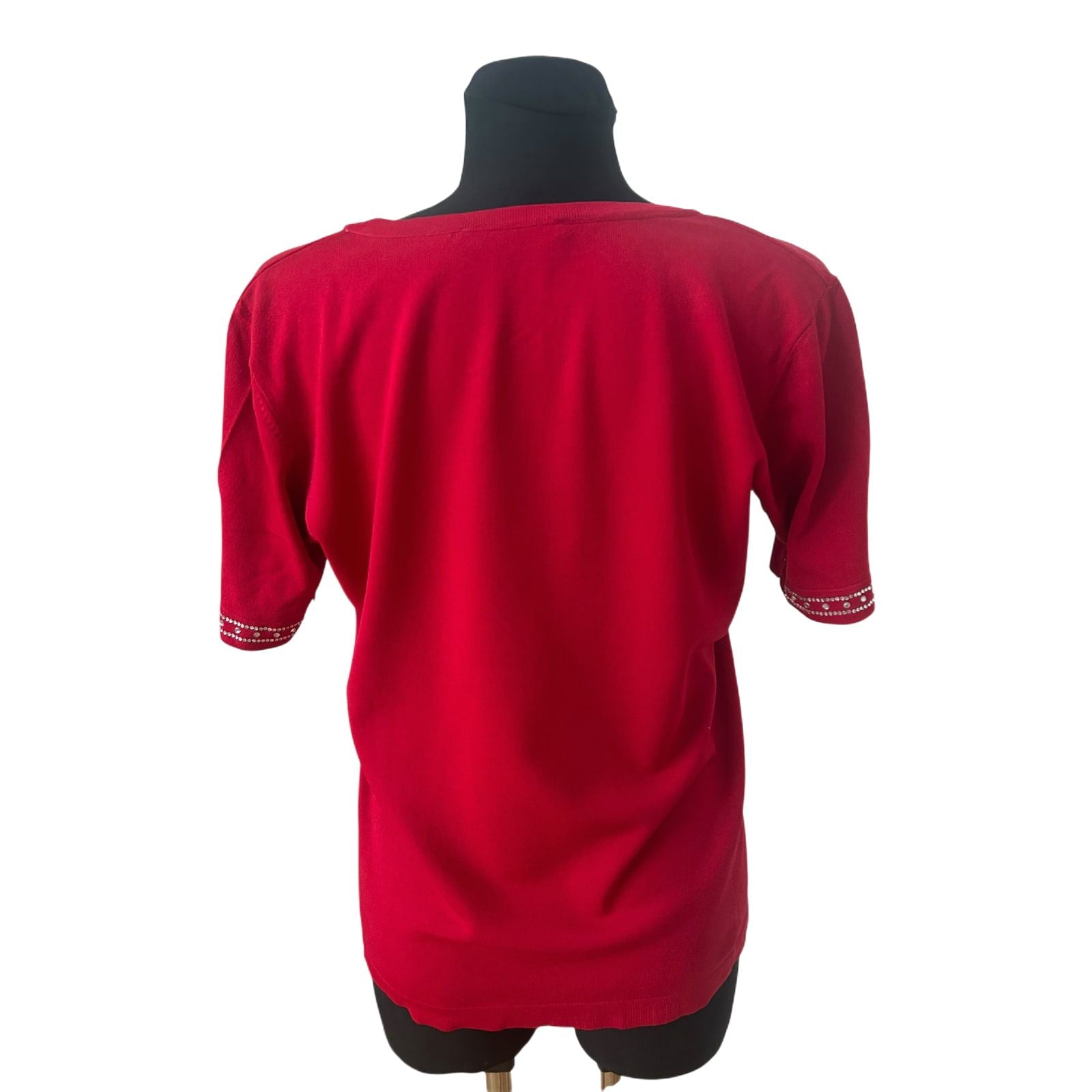 DMG Damen Shirt Gr XL Rot Strass Viskose Stretch Rundhals Elegant