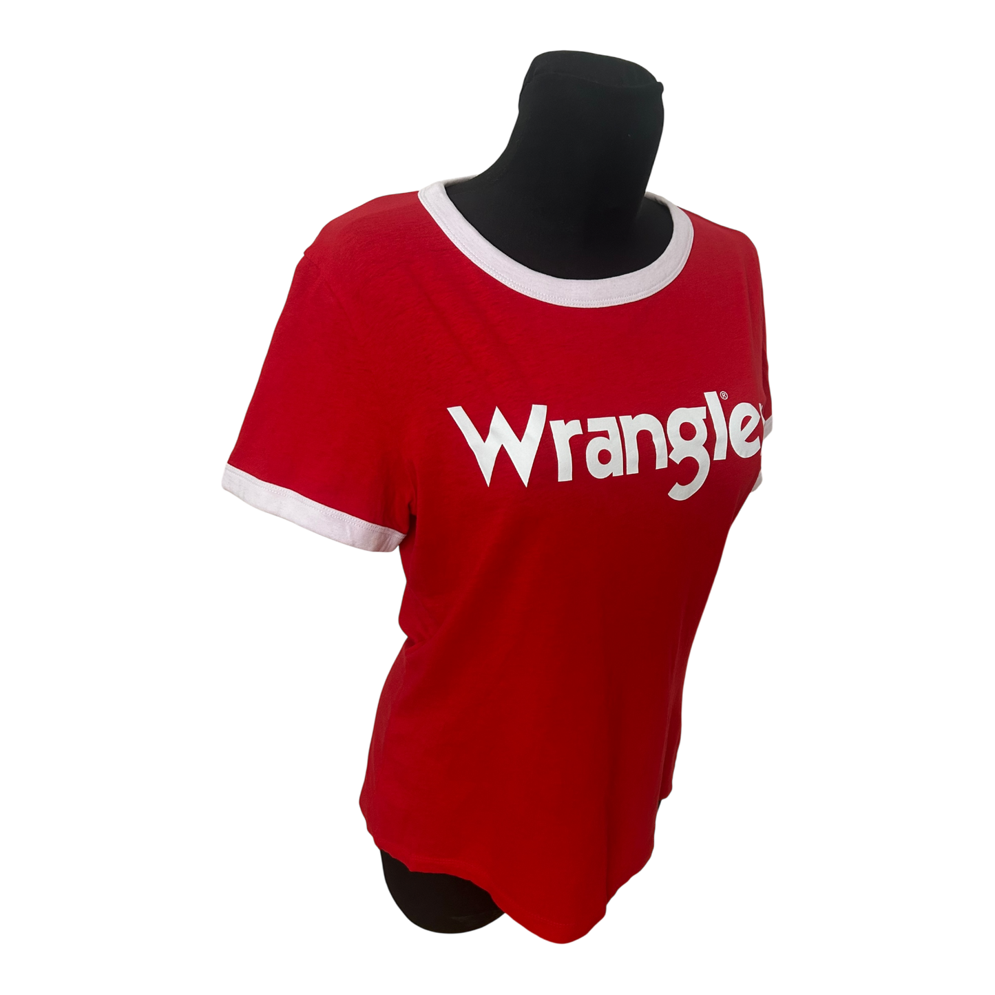 Wrangler Damen T Shirt Gr L Rot Weiss Logo Print Retro Baumwolle Top Retro Look