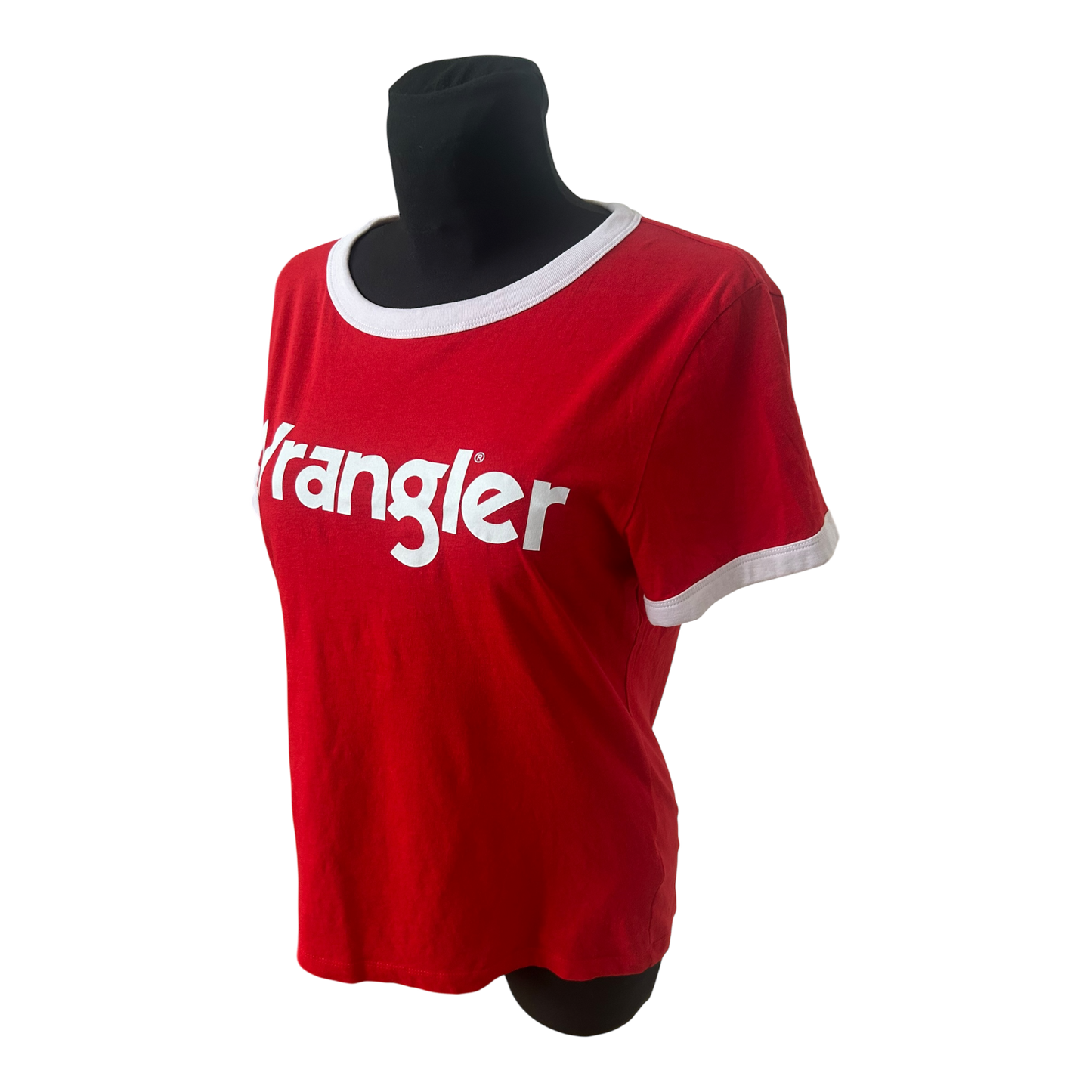 Wrangler Damen T Shirt Gr L Rot Weiss Logo Print Retro Baumwolle Top Retro Look