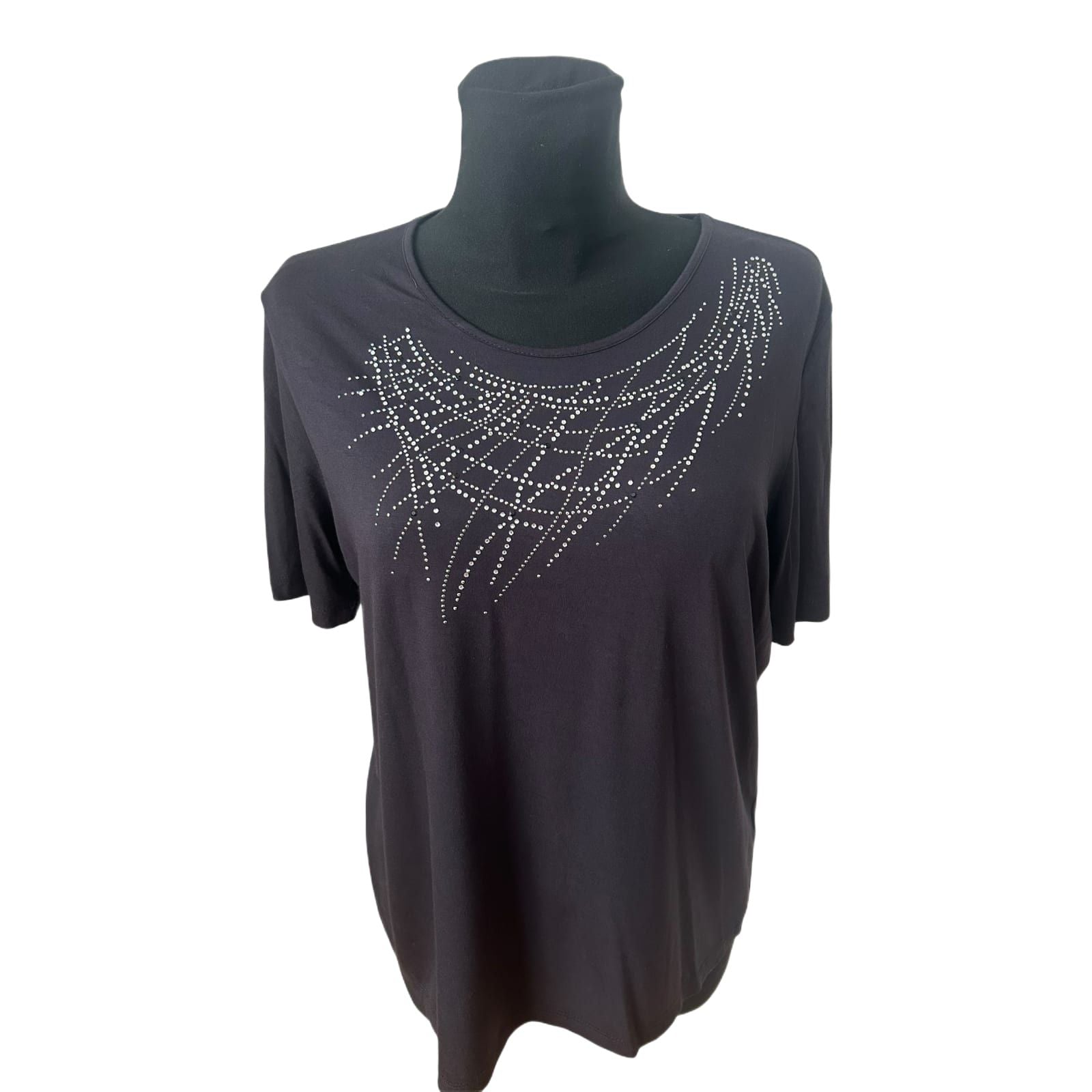 Benter Damen Shirt Gr XL Schwarz Strass- Nietenmuster Viskose Stretch Elegant