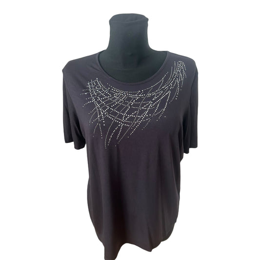 Benter Damen Shirt Gr XL Schwarz Strass- Nietenmuster Viskose Stretch Elegant