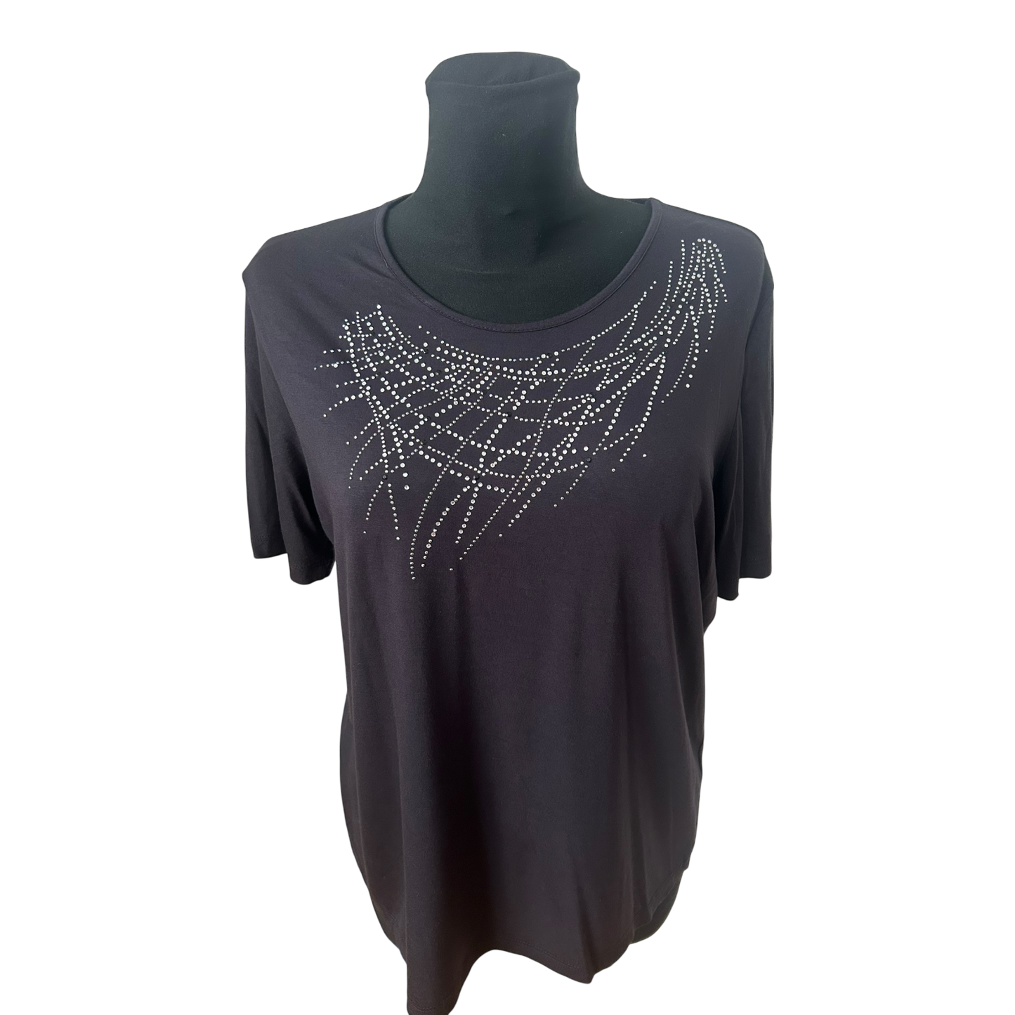 Benter Damen Shirt Gr XL Schwarz Strass- Nietenmuster Viskose Stretch Elegant