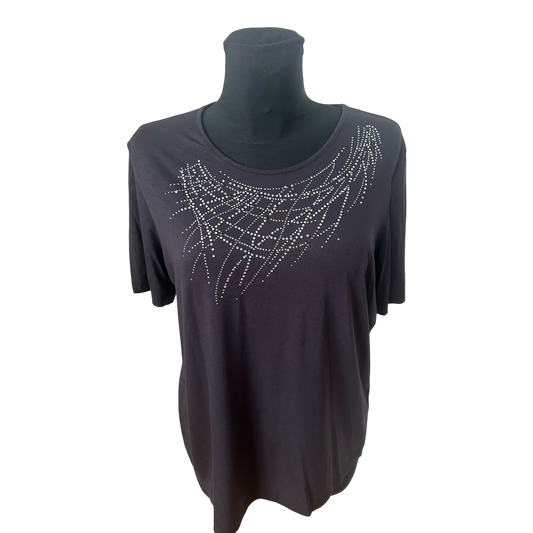 Benter Damen Shirt Gr XL Schwarz Strass- Nietenmuster Viskose Stretch Elegant