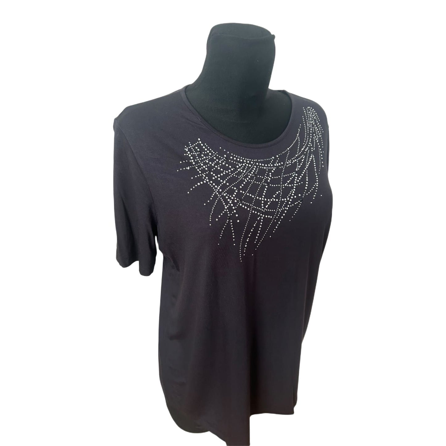 Benter Damen Shirt Gr XL Schwarz Strass- Nietenmuster Viskose Stretch Elegant