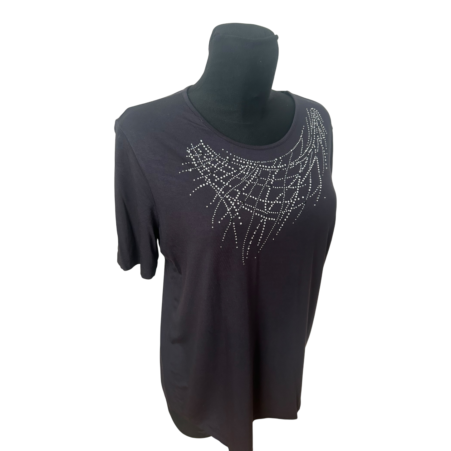 Benter Damen Shirt Gr XL Schwarz Strass- Nietenmuster Viskose Stretch Elegant