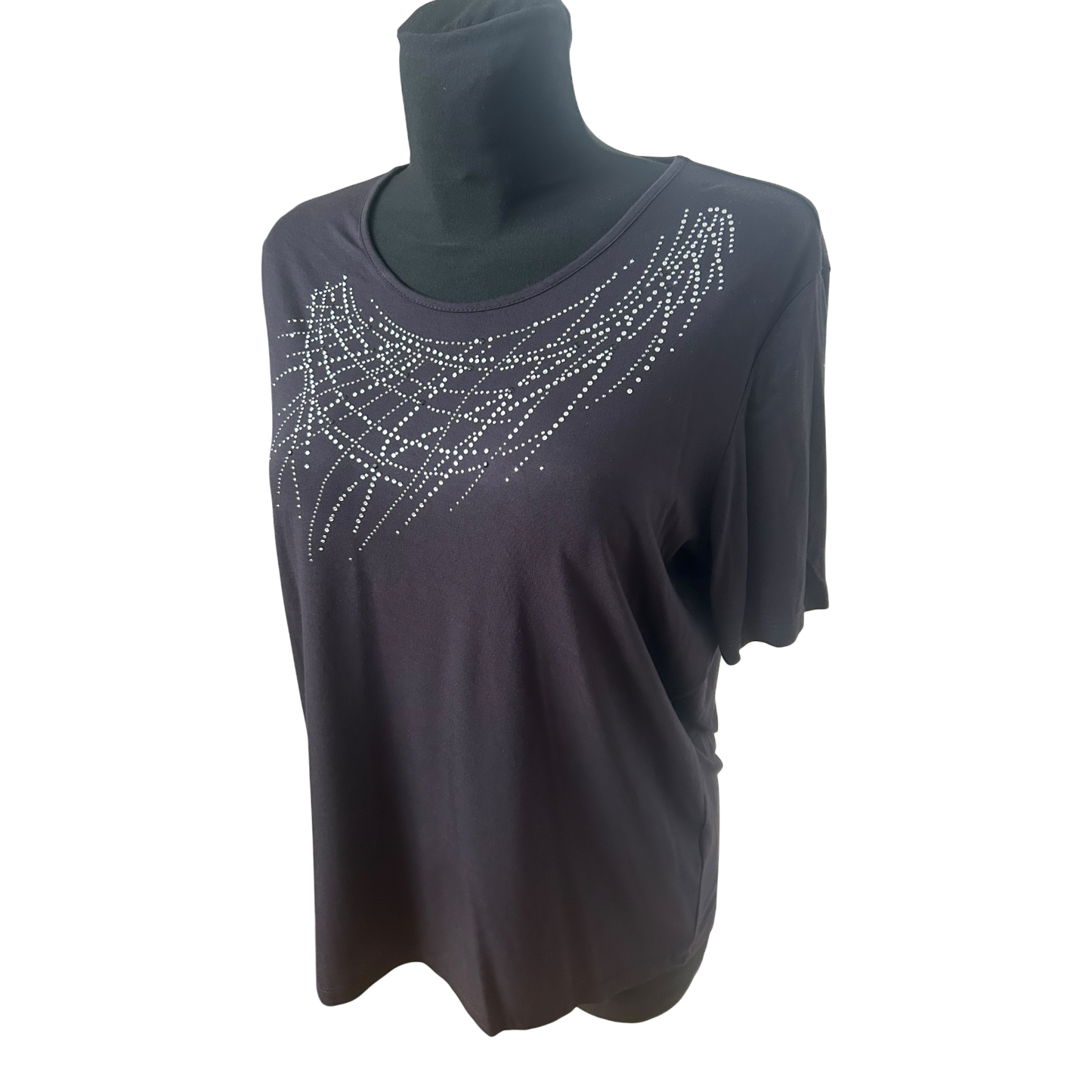 Benter Damen Shirt Gr XL Schwarz Strass- Nietenmuster Viskose Stretch Elegant