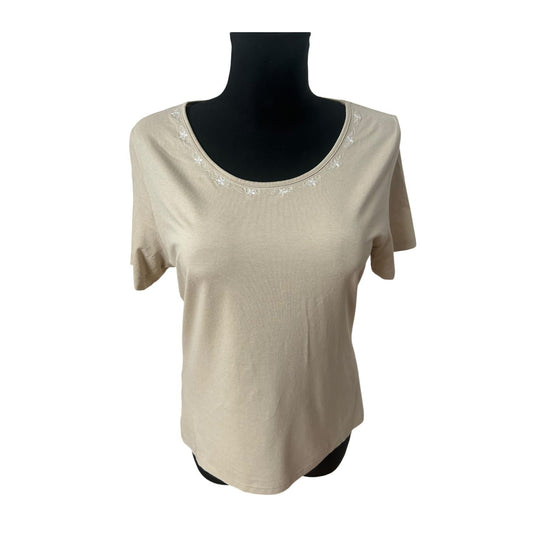 H. Moser Damen Trachtenshirt Gr M Beige Viskose Stretch Rundhals