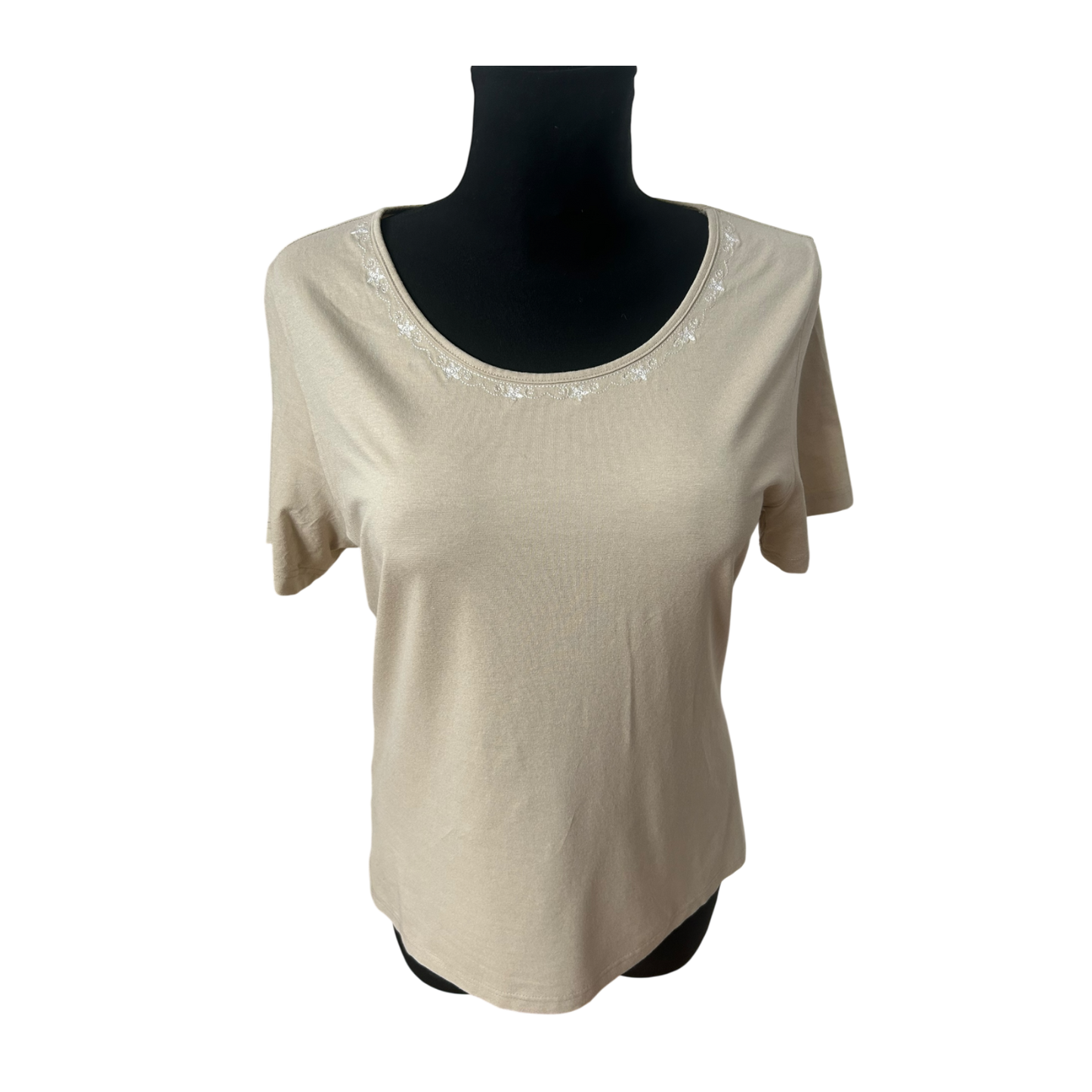 H. Moser Damen Trachtenshirt Gr M Beige Viskose Stretch Rundhals