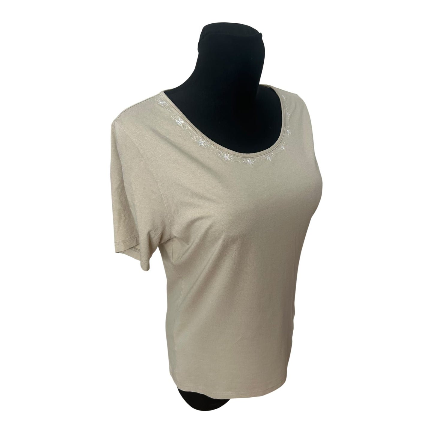 H. Moser Damen Trachtenshirt Gr M Beige Viskose Stretch Rundhals