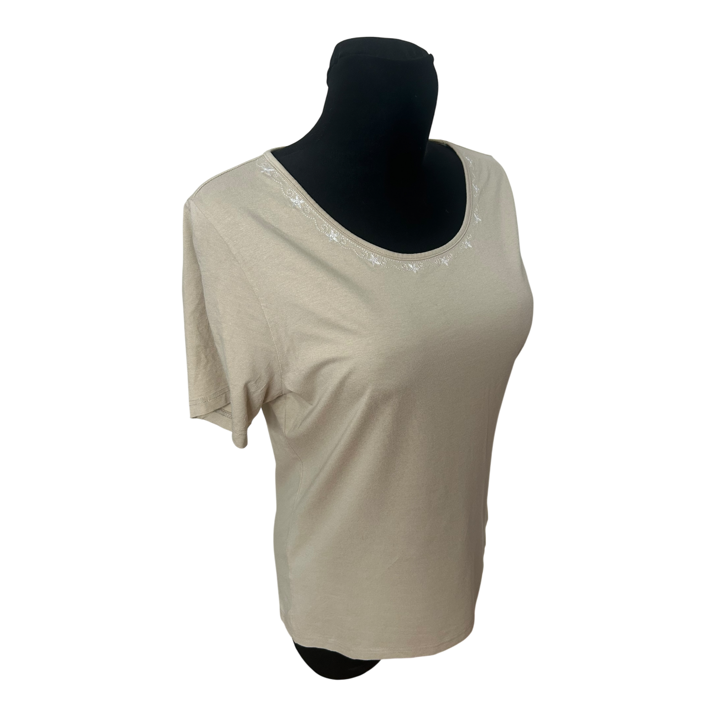 H. Moser Damen Trachtenshirt Gr M Beige Viskose Stretch Rundhals