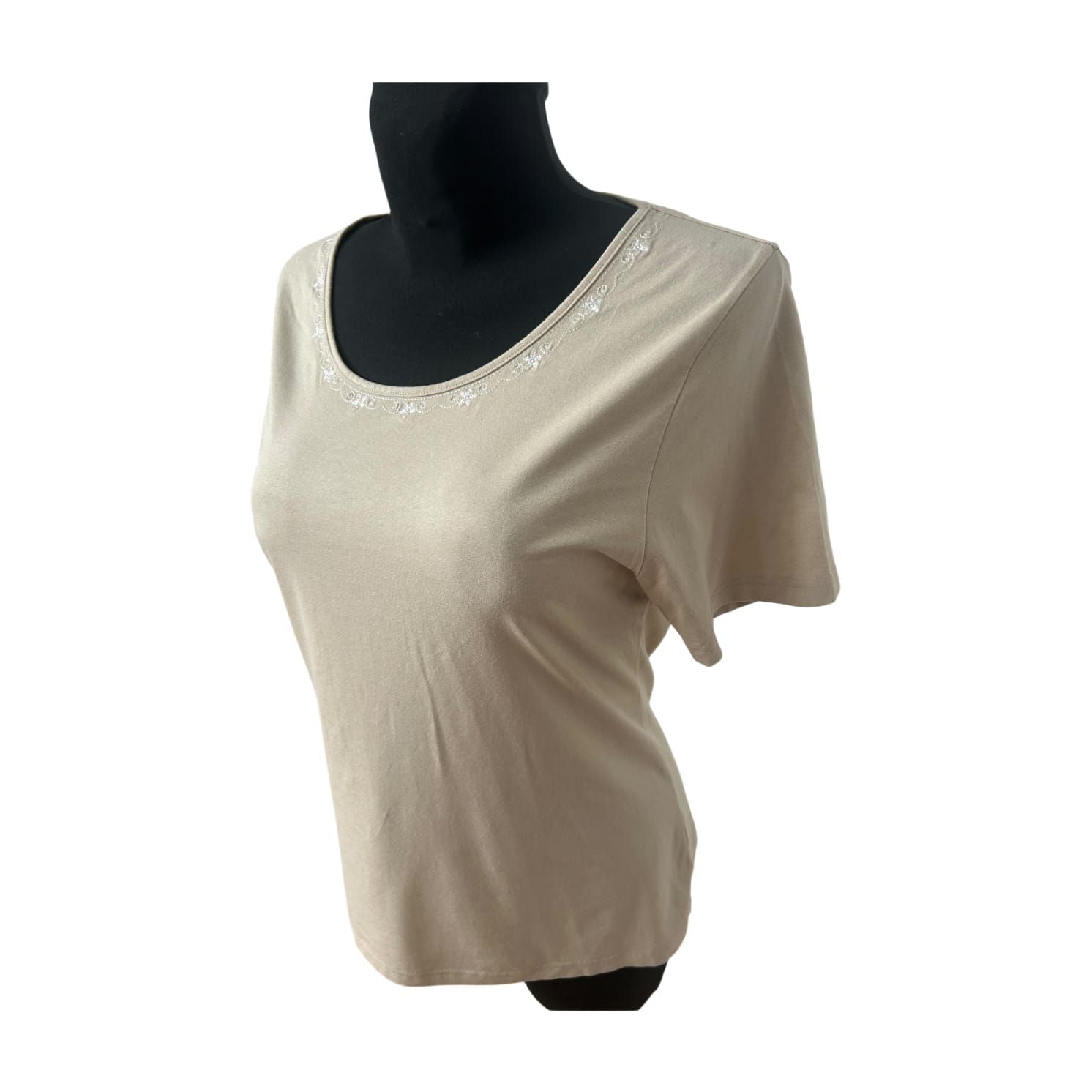 H. Moser Damen Trachtenshirt Gr M Beige Viskose Stretch Rundhals