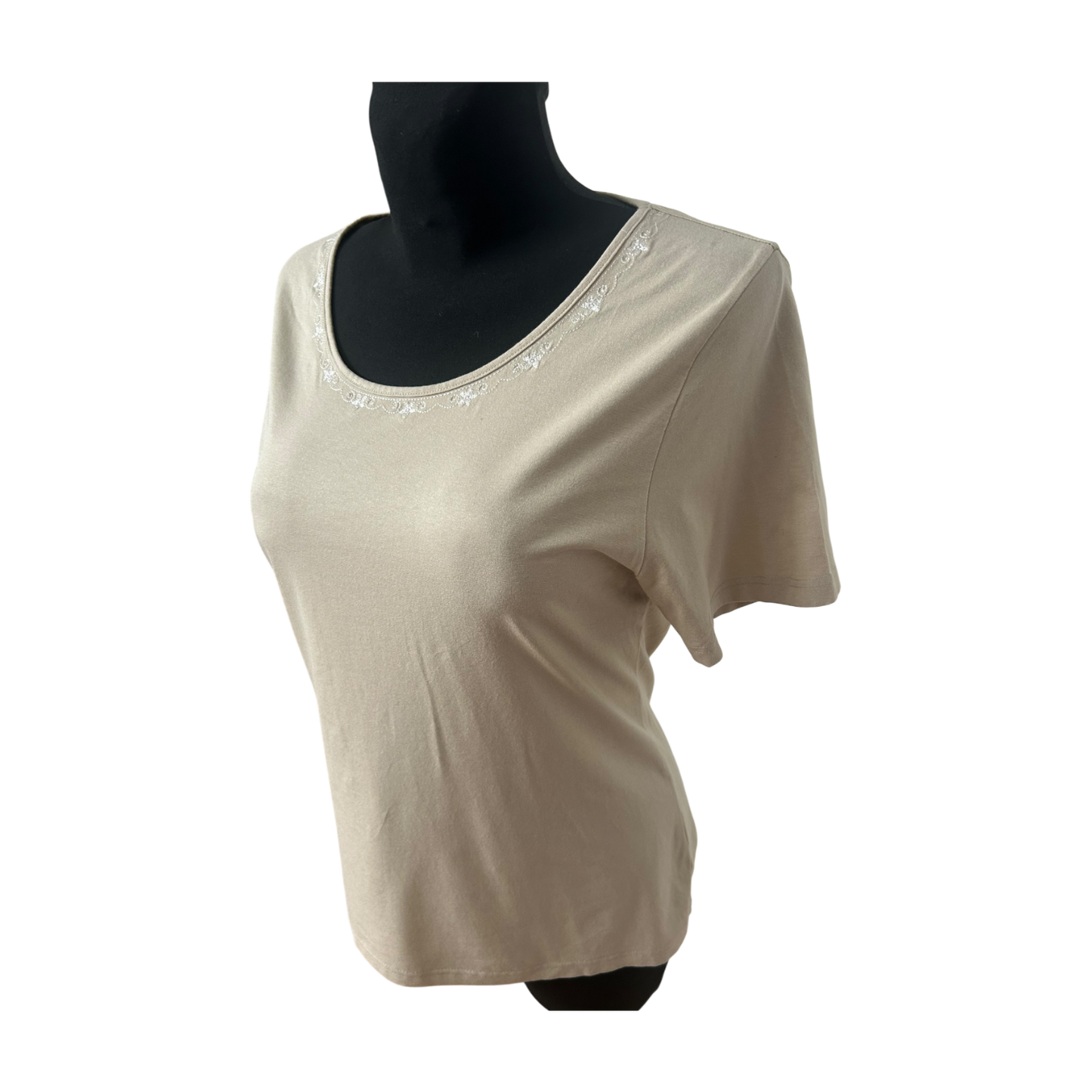 H. Moser Damen Trachtenshirt Gr M Beige Viskose Stretch Rundhals