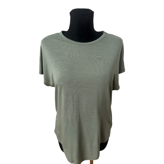 H&M Damen Shirt Gr S Grün Basic Viskose Lockerer Schnitt Sommer