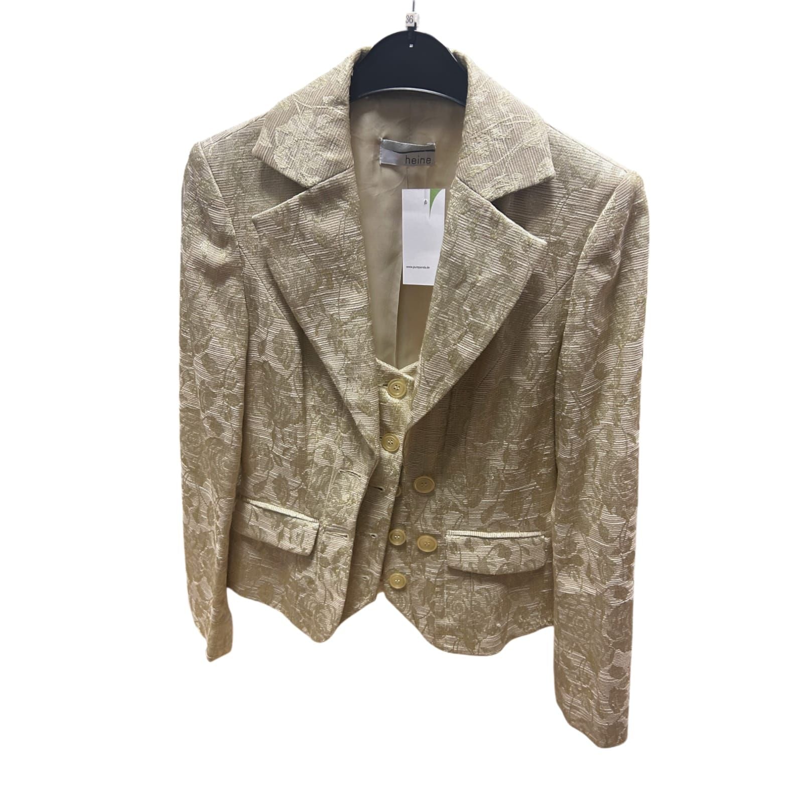 Heine Blazer Beige Gr 36 Florales Muster Strukturstoff Gefüttert Elegant