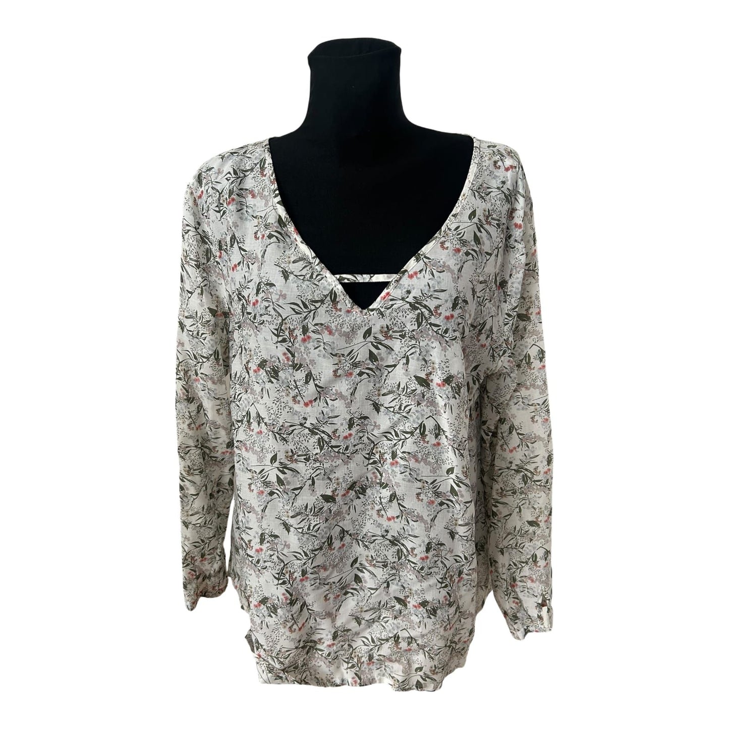 Gina Bluse Damen Gr 46 Viskose Blumen Langarm V Ausschnitt Leicht Elegant