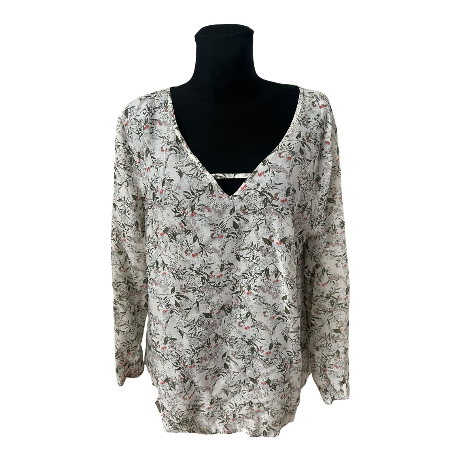 Gina Bluse Damen Gr 46 Viskose Blumen Langarm V Ausschnitt Leicht Elegant
