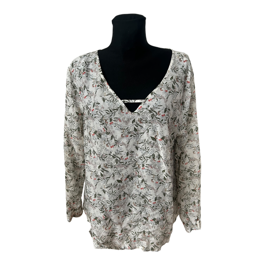 Gina Bluse Damen Gr 46 Viskose Blumen Langarm V Ausschnitt Leicht Elegant