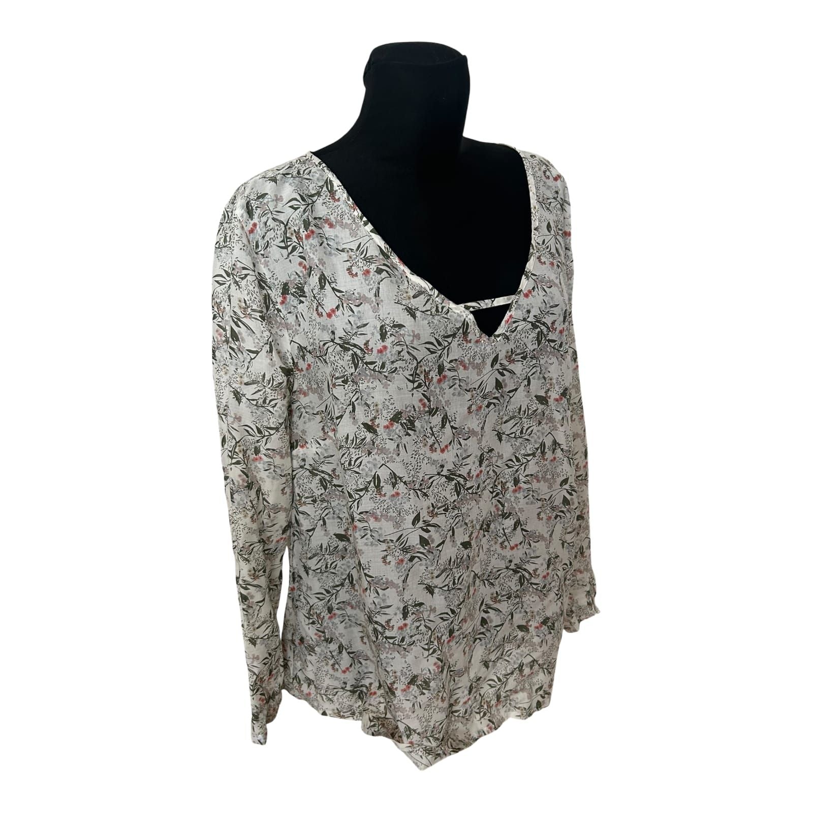 Gina Bluse Damen Gr 46 Viskose Blumen Langarm V Ausschnitt Leicht Elegant