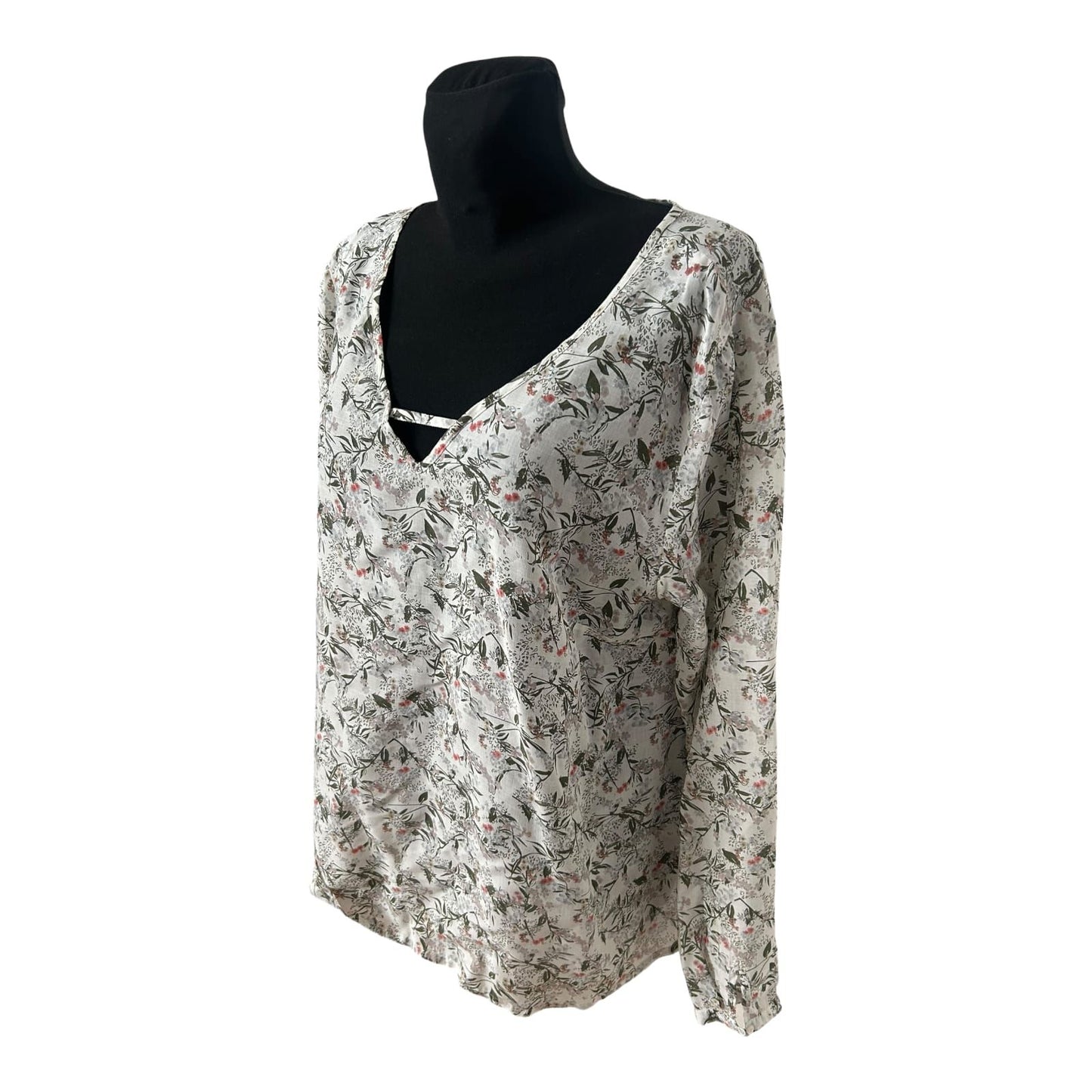 Gina Bluse Damen Gr 46 Viskose Blumen Langarm V Ausschnitt Leicht Elegant