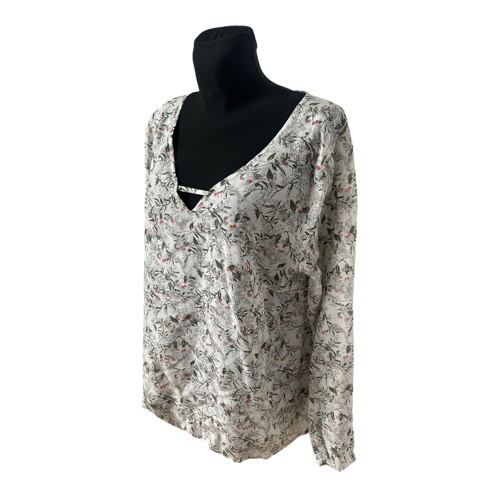 Gina Bluse Damen Gr 46 Viskose Blumen Langarm V Ausschnitt Leicht Elegant
