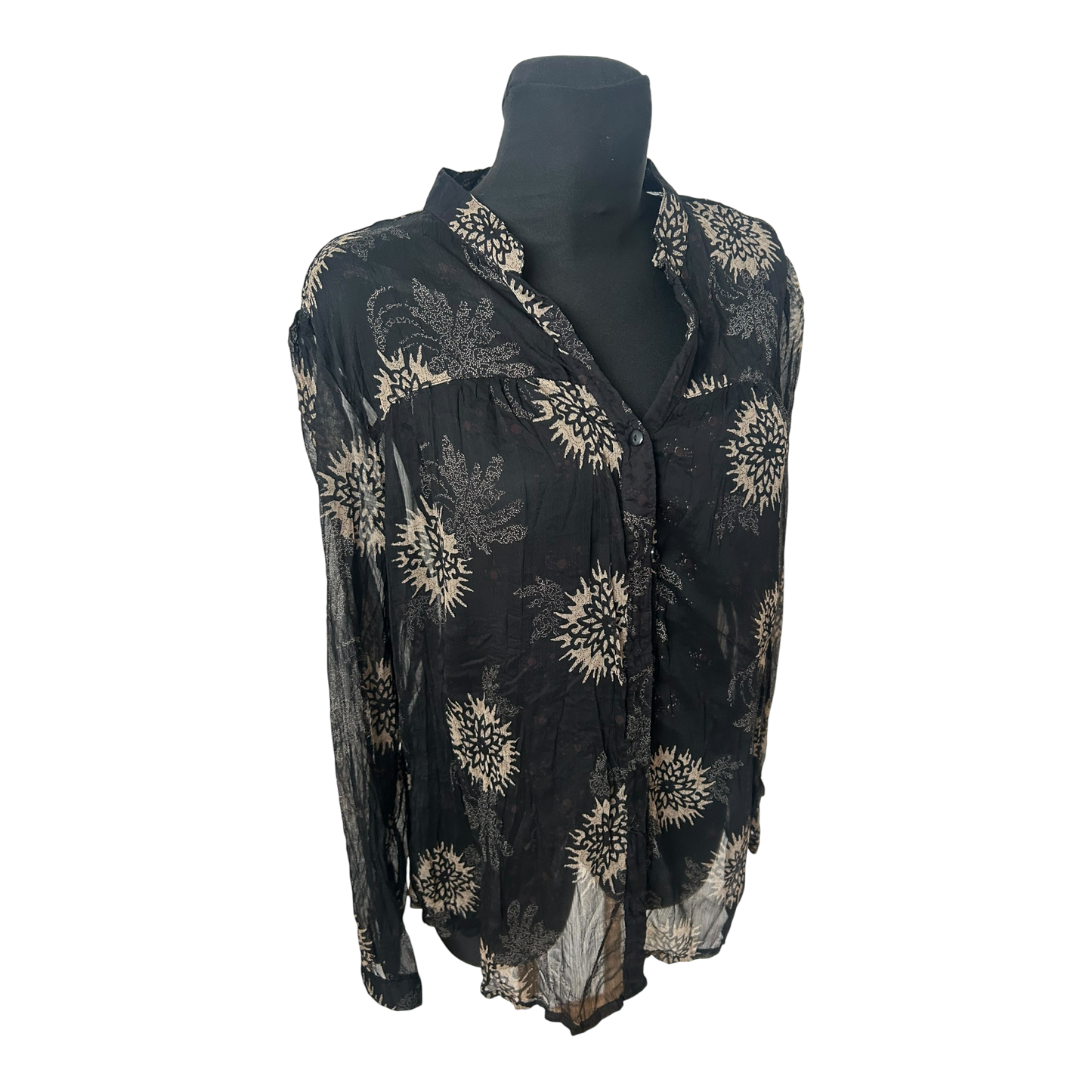 Yessica Damen Bluse Gr 48 Schwarz Transparent Krepp Muster Langarm Elegant