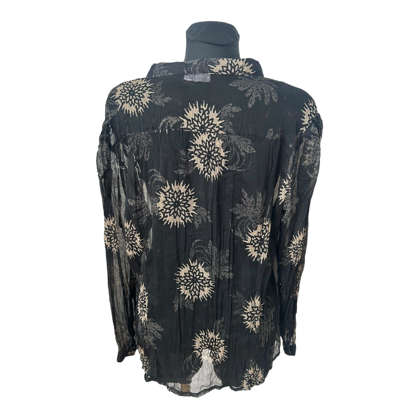 Yessica Damen Bluse Gr 48 Schwarz Transparent Krepp Muster Langarm Elegant
