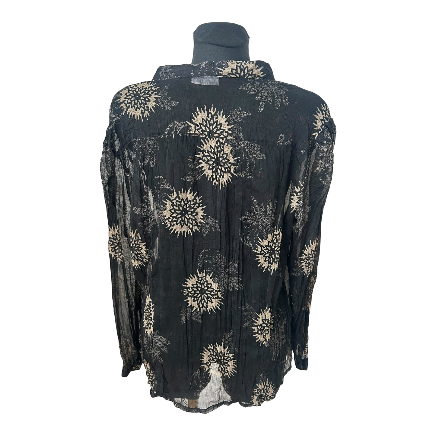 Yessica Damen Bluse Gr 48 Schwarz Transparent Krepp Muster Langarm Elegant