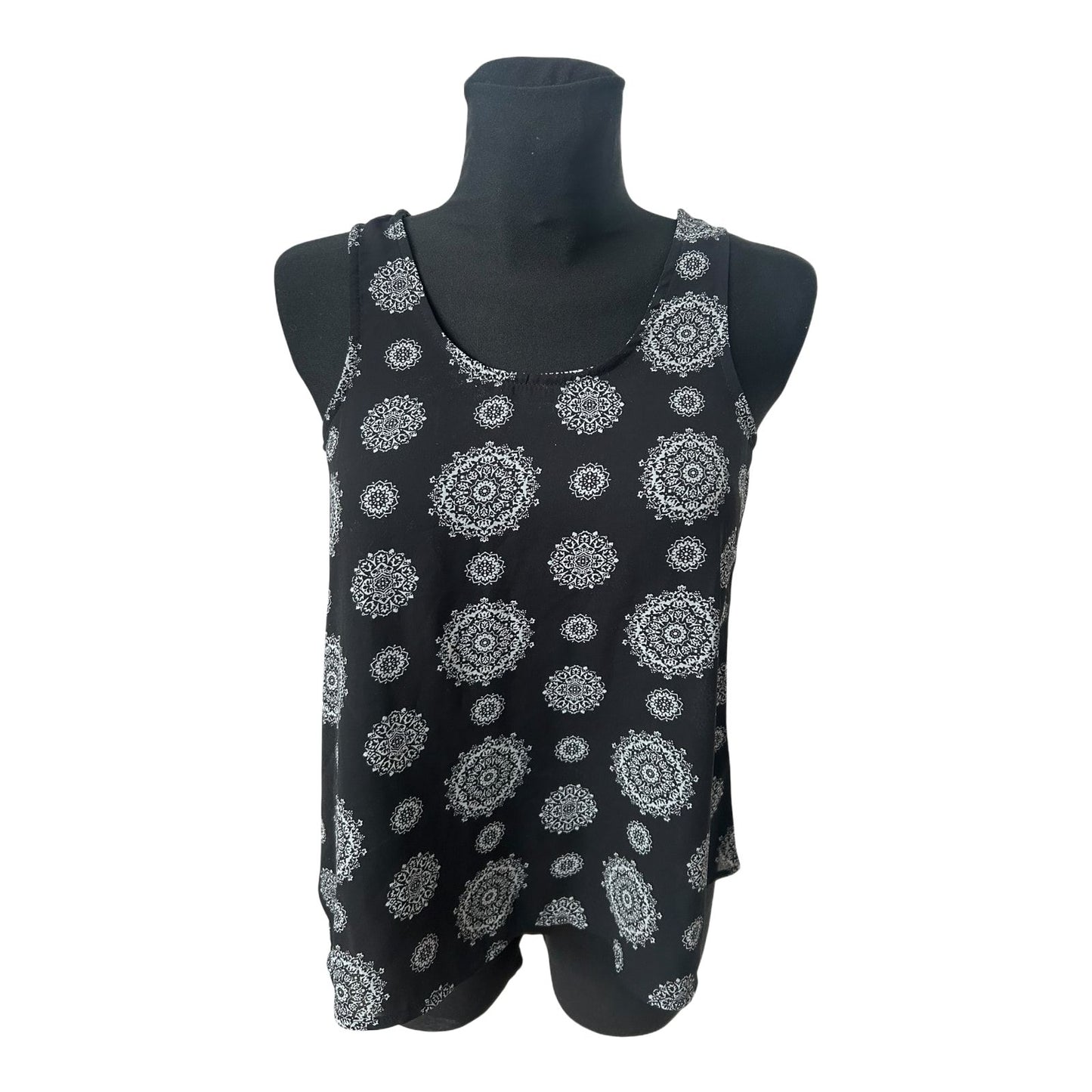 Atmosphere Damen Bluse Gr 36 Schwarz Weiß Muster Ärmellos Leicht
