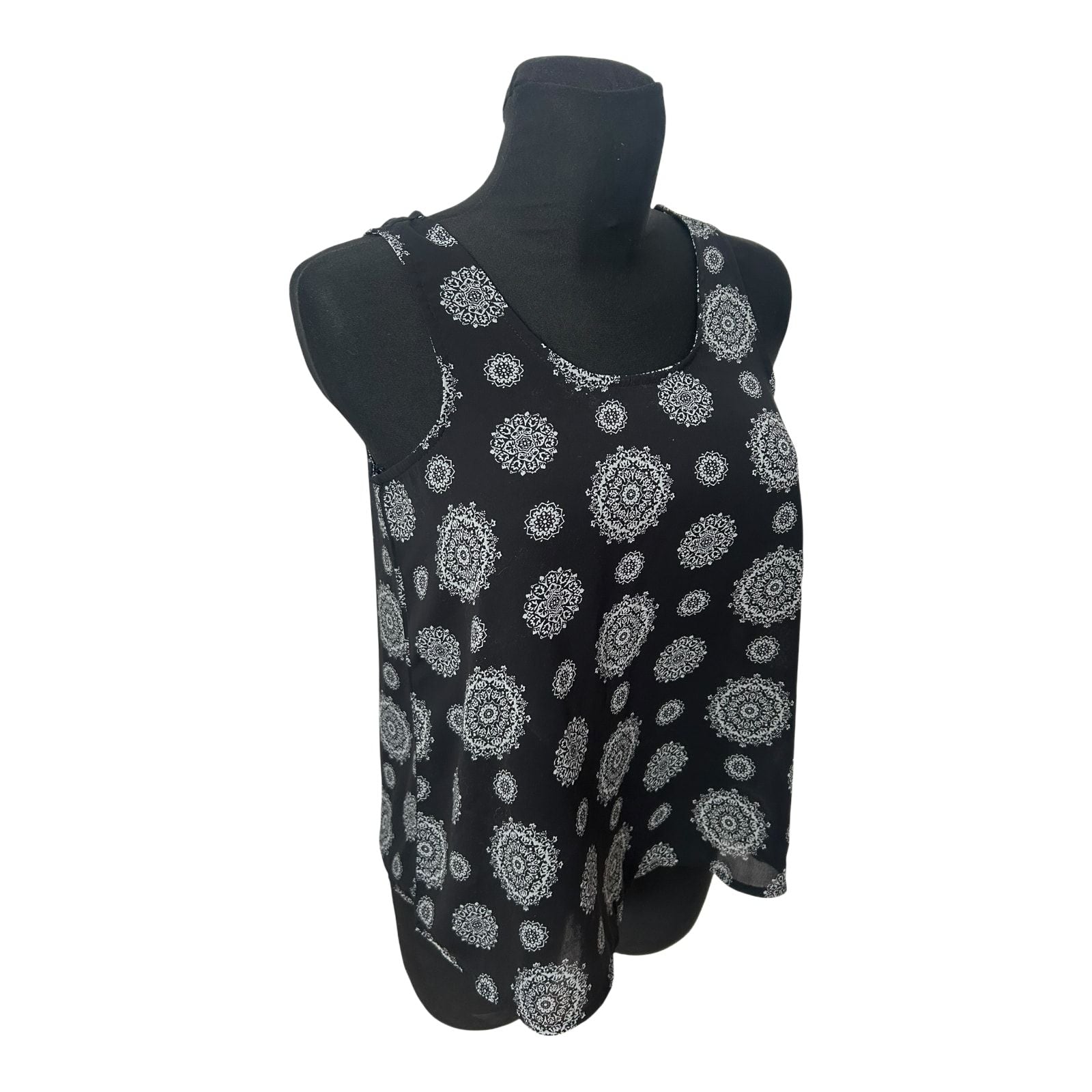 Atmosphere Damen Bluse Gr 36 Schwarz Weiß Muster Ärmellos Leicht